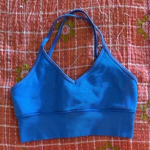 ALO Yoga Electric Blue Ribbed V‑Neck Swim Bralette